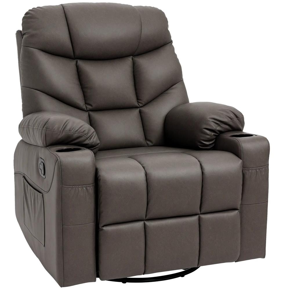 HOMCOM Manual Reclining Chair, Recliner Armchair with Swivel, Faux Leather, Footrest, Cup Holders, 86x93x102cm Additional View 26