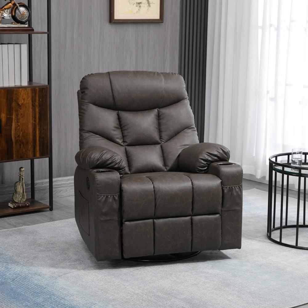 HOMCOM Manual Reclining Chair, Recliner Armchair with Swivel, Faux Leather, Footrest, Cup Holders, 86x93x102cm Additional View 27