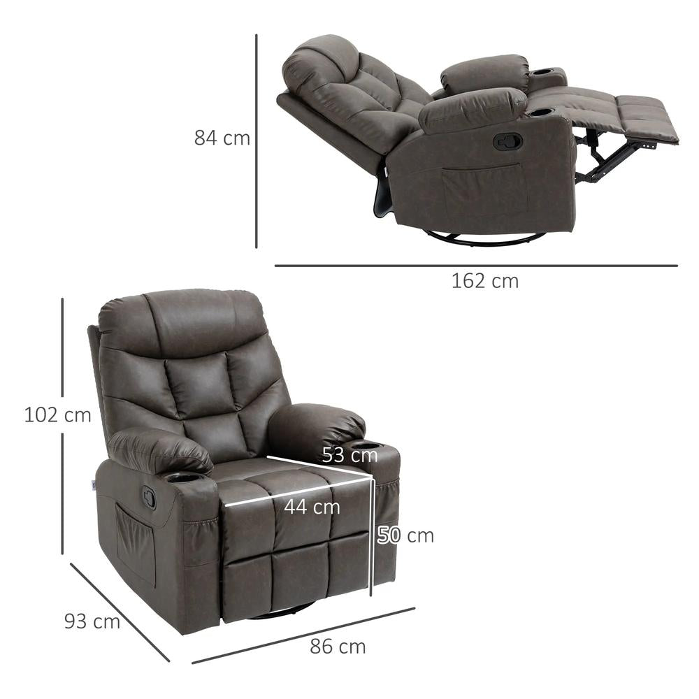 HOMCOM Manual Reclining Chair, Recliner Armchair with Swivel, Faux Leather, Footrest, Cup Holders, 86x93x102cm Additional View 28