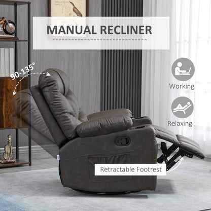 HOMCOM Manual Reclining Chair, Recliner Armchair with Swivel, Faux Leather, Footrest, Cup Holders, 86x93x102cm Additional View 29