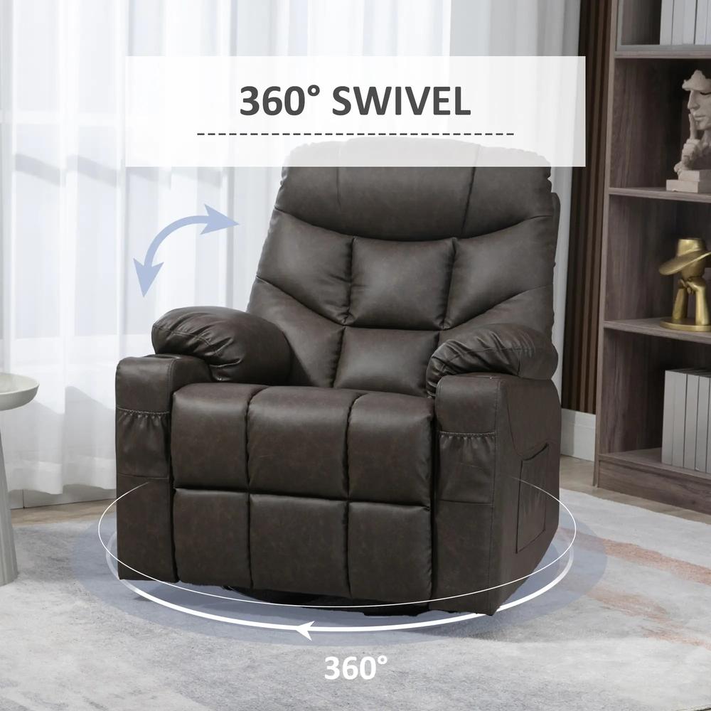 HOMCOM Manual Reclining Chair, Recliner Armchair with Swivel, Faux Leather, Footrest, Cup Holders, 86x93x102cm Additional View 30