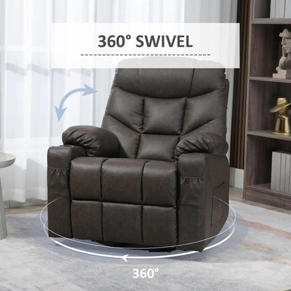 HOMCOM Manual Reclining Chair, Recliner Armchair with Swivel, Faux Leather, Footrest, Cup Holders, 86x93x102cm Additional View 30