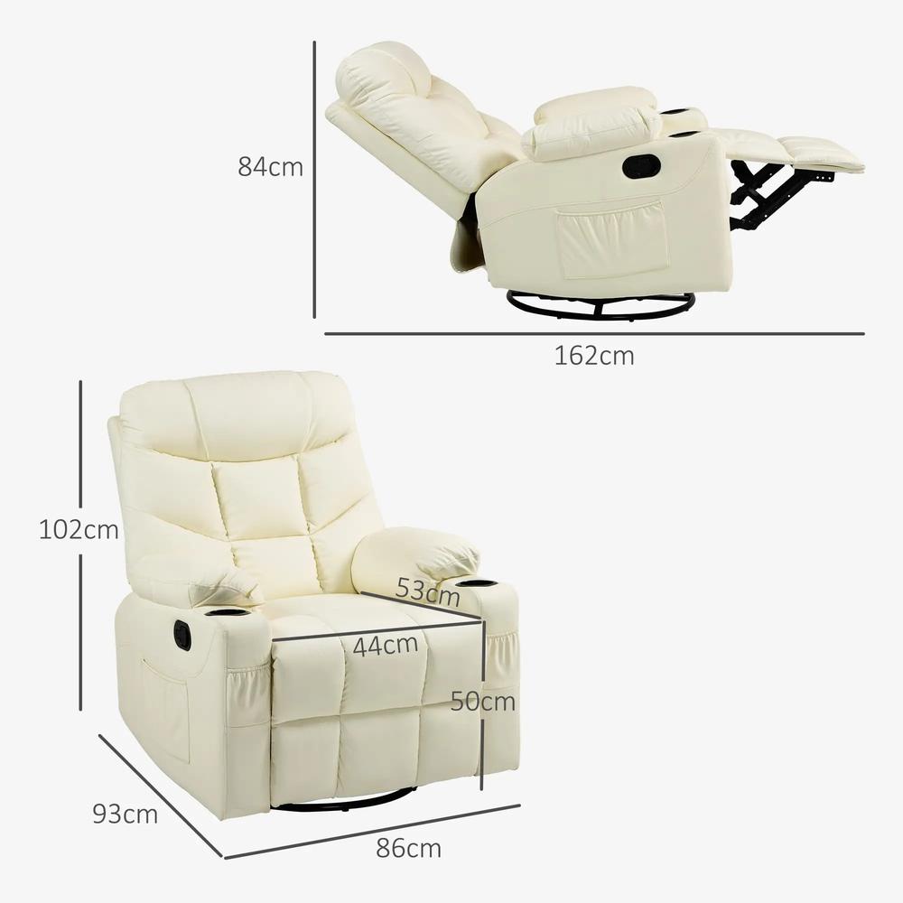 HOMCOM Manual Reclining Chair, Recliner Armchair with Swivel, Faux Leather, Footrest, Cup Holders, 86x93x102cm Additional View 3
