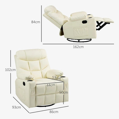 HOMCOM Manual Reclining Chair, Recliner Armchair with Swivel, Faux Leather, Footrest, Cup Holders, 86x93x102cm Additional View 3