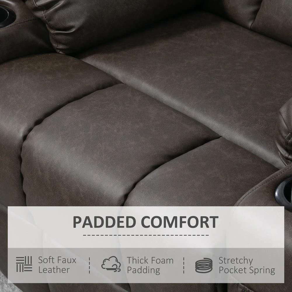 HOMCOM Manual Reclining Chair, Recliner Armchair with Swivel, Faux Leather, Footrest, Cup Holders, 86x93x102cm Additional View 31