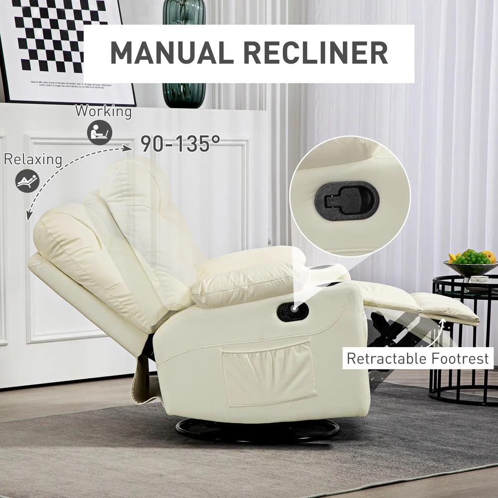 HOMCOM Manual Reclining Chair, Recliner Armchair with Swivel, Faux Leather, Footrest, Cup Holders, 86x93x102cm Additional View 4
