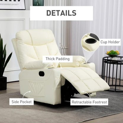 HOMCOM Manual Reclining Chair, Recliner Armchair with Swivel, Faux Leather, Footrest, Cup Holders, 86x93x102cm Additional View 6