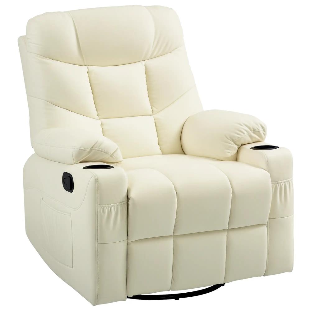 HOMCOM Manual Reclining Chair, Recliner Armchair with Swivel, Faux Leather, Footrest, Cup Holders, 86x93x102cm Additional View 10