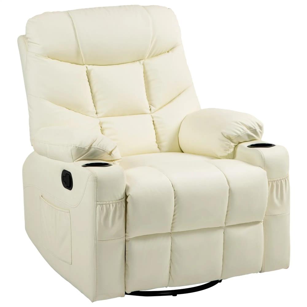 HOMCOM Manual Reclining Chair, Recliner Armchair with Swivel, Faux Leather, Footrest, Cup Holders, 86x93x102cm