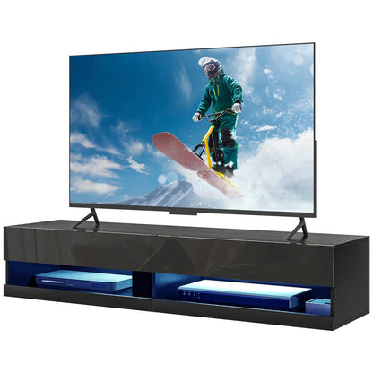 HOMCOM Floating TV Unit, Wall Mounted TV Cabinet for TVs up to 65", High Gloss Media Wall Unit with LED Lights, Storage Shelves, APP Control for Living Entertainment Room, Black Additional View 11