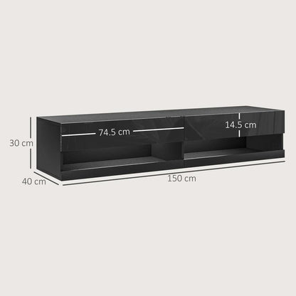 HOMCOM Floating TV Unit, Wall Mounted TV Cabinet for TVs up to 65", High Gloss Media Wall Unit with LED Lights, Storage Shelves, APP Control for Living Entertainment Room, Black Additional View 3