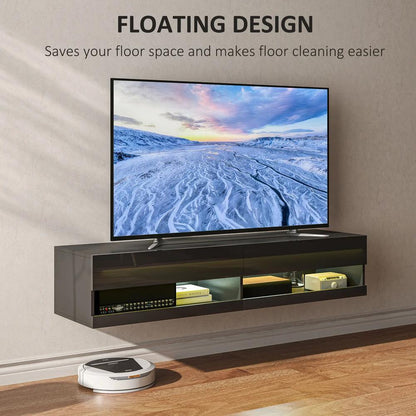 HOMCOM Floating TV Unit, Wall Mounted TV Cabinet for TVs up to 65", High Gloss Media Wall Unit with LED Lights, Storage Shelves, APP Control for Living Entertainment Room, Black Additional View 4