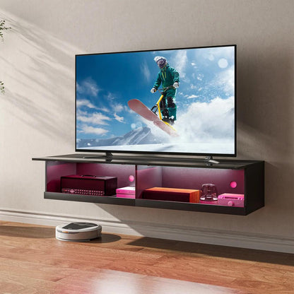 HOMCOM Floating TV Unit, Wall Mounted TV Cabinet for TVs up to 65", High Gloss Media Wall Unit with LED Lights, Storage Shelves, APP Control for Living Entertainment Room, Black Additional View 10