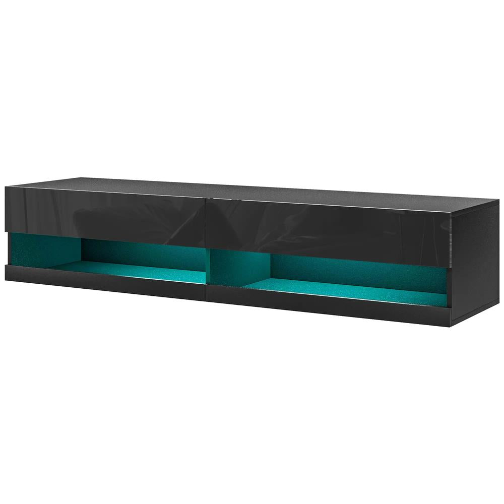 HOMCOM Floating TV Unit, Wall Mounted TV Cabinet for TVs up to 65", High Gloss Media Wall Unit with LED Lights, Storage Shelves, APP Control for Living Entertainment Room, Black