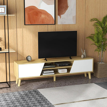 HOMCOM Scandinavian-Style TV Cabinet, with Storage - Wood-Effect/White Additional View 2