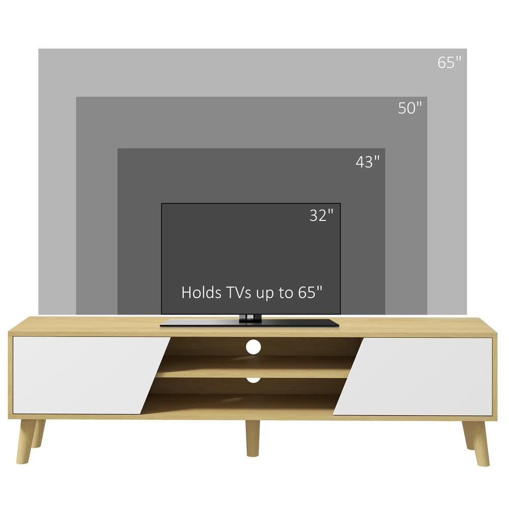 HOMCOM Scandinavian-Style TV Cabinet, with Storage - Wood-Effect/White Additional View 7