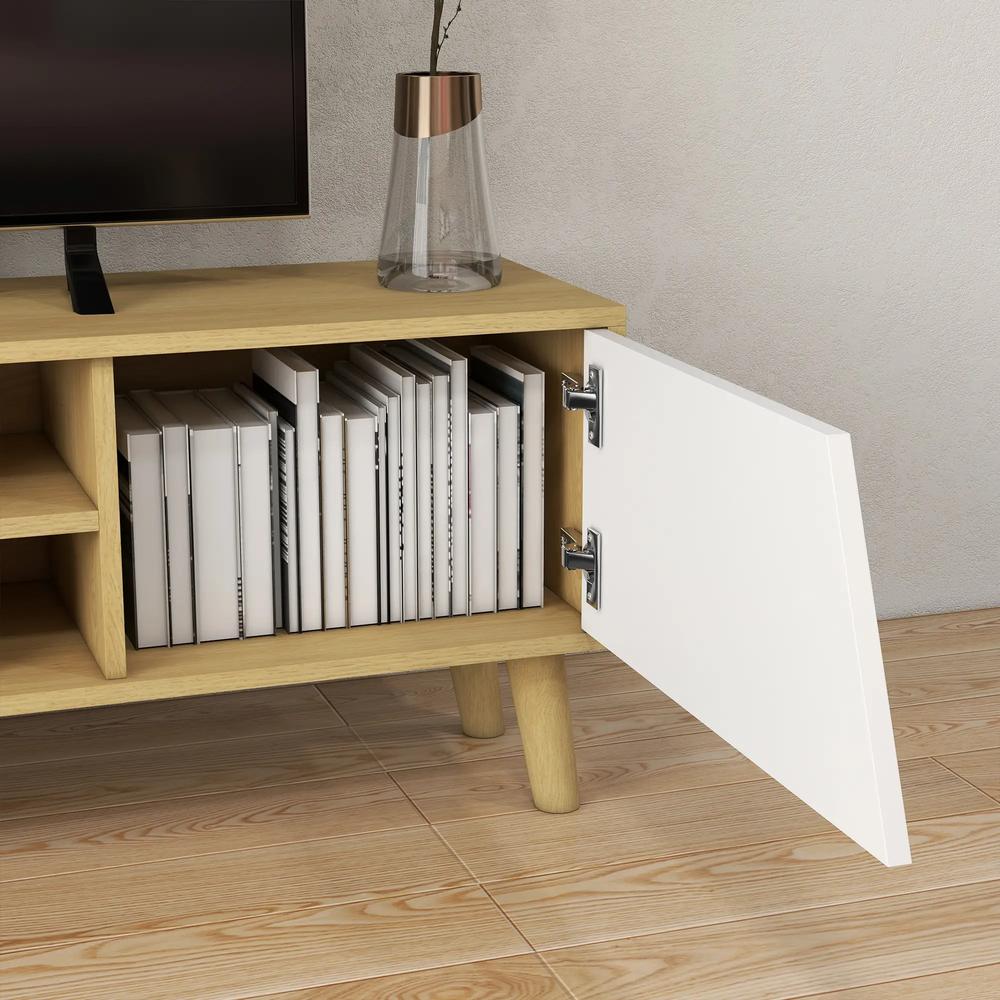 HOMCOM Scandinavian-Style TV Cabinet, with Storage - Wood-Effect/White Additional View 8