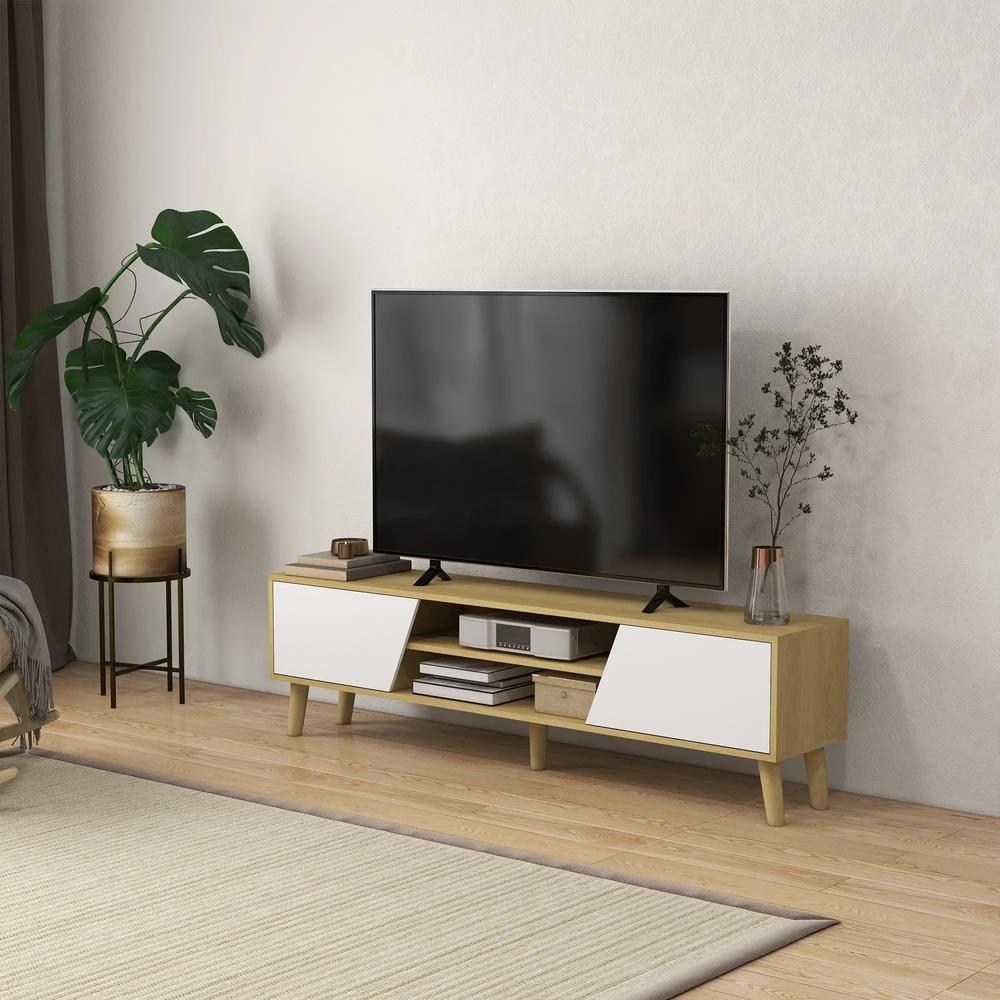 HOMCOM Scandinavian-Style TV Cabinet, with Storage - Wood-Effect/White Additional View 10