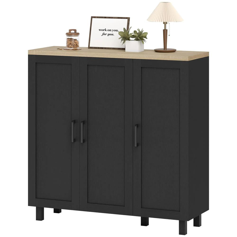 HOMCOM Sideboard Buffet Cabinet, Kitchen Storage Cabinet with 3 Doors and Adjustable Shelves for Living Room, Kitchen, Black Additional View 11