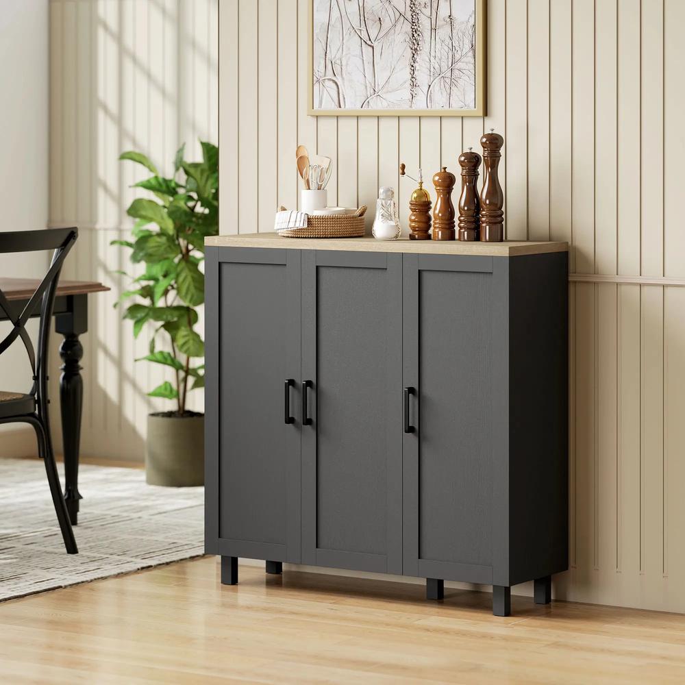 HOMCOM Sideboard Buffet Cabinet, Kitchen Storage Cabinet with 3 Doors and Adjustable Shelves for Living Room, Kitchen, Black Additional View 2