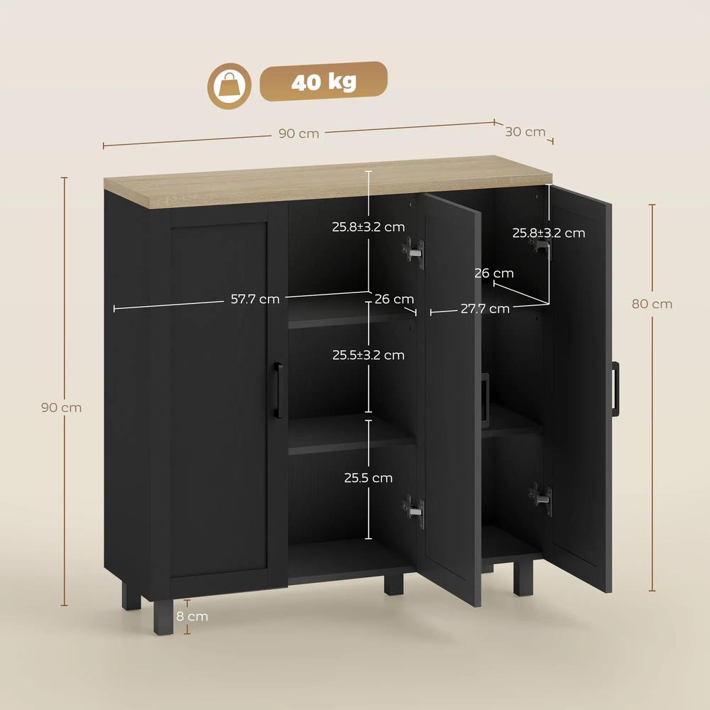 HOMCOM Sideboard Buffet Cabinet, Kitchen Storage Cabinet with 3 Doors and Adjustable Shelves for Living Room, Kitchen, Black Additional View 3