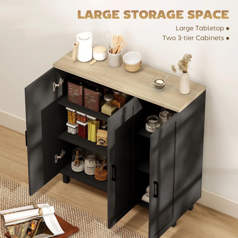 HOMCOM Sideboard Buffet Cabinet, Kitchen Storage Cabinet with 3 Doors and Adjustable Shelves for Living Room, Kitchen, Black Additional View 4