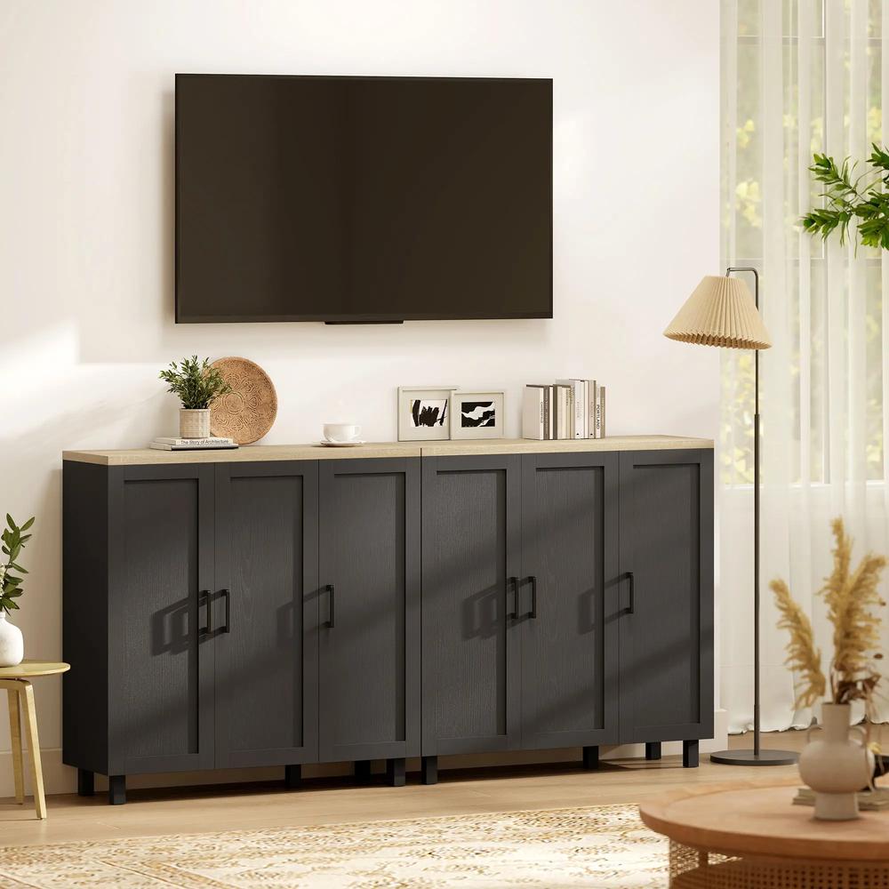 HOMCOM Sideboard Buffet Cabinet, Kitchen Storage Cabinet with 3 Doors and Adjustable Shelves for Living Room, Kitchen, Black Additional View 8