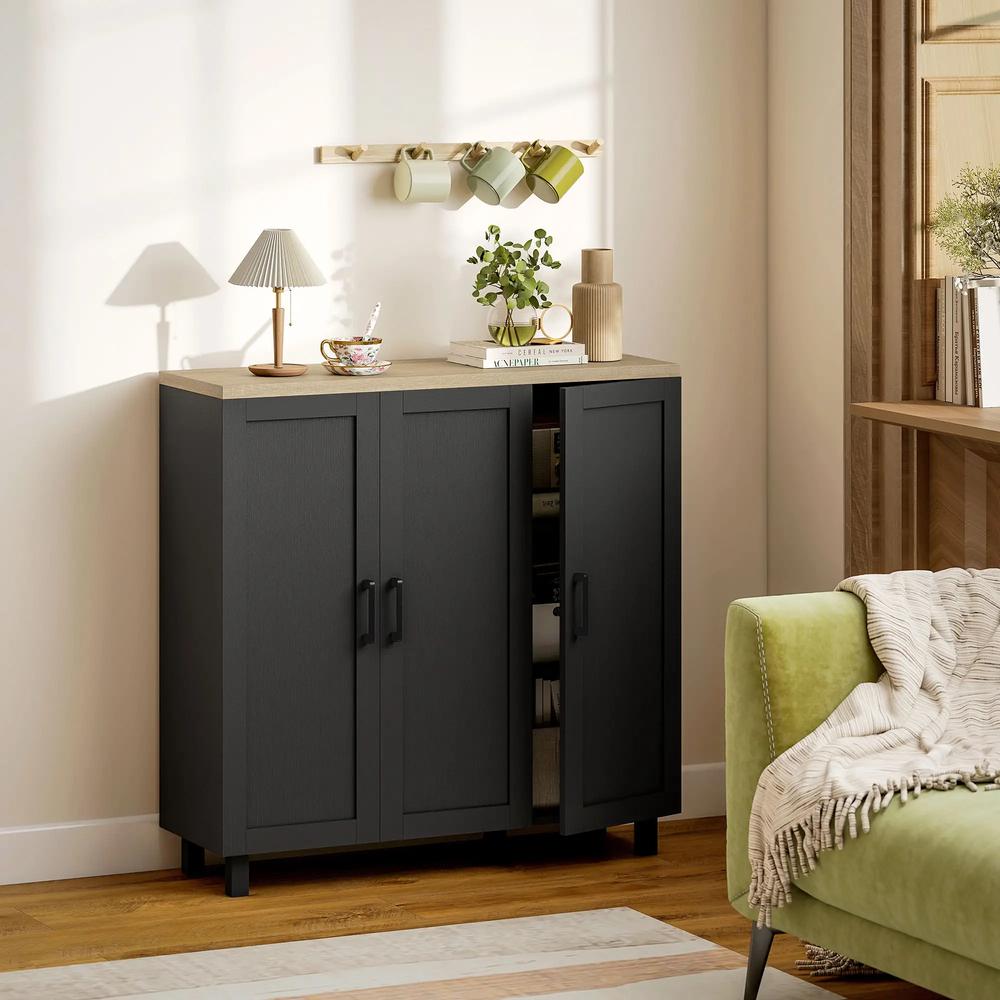 HOMCOM Sideboard Buffet Cabinet, Kitchen Storage Cabinet with 3 Doors and Adjustable Shelves for Living Room, Kitchen, Black Additional View 9