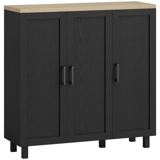 HOMCOM Sideboard Buffet Cabinet, Kitchen Storage Cabinet with 3 Doors and Adjustable Shelves for Living Room, Kitchen, Black