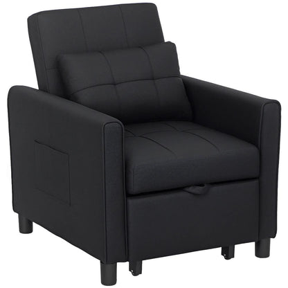 HOMCOM 3-In-1 Linen-Look Single Chair Bed with 11cm Thick Adjustable Back & Eucalyptus Wood Sofa Frame - Black Additional View 12