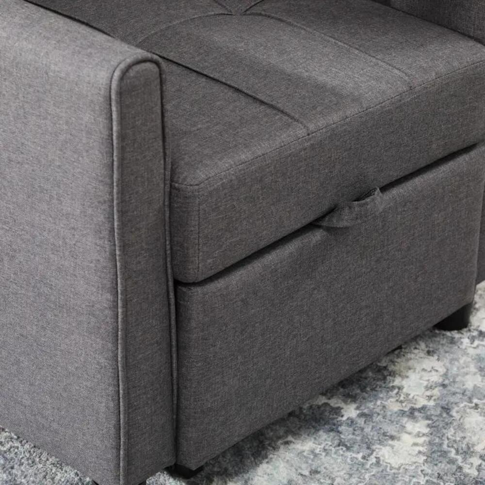 HOMCOM 3-In-1 Linen-Look Single Chair Bed with Adjustable Back & Eucalyptus Wood Sofa Frame - Grey Additional View 11