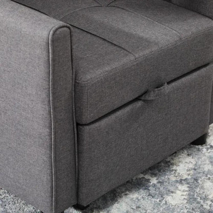 HOMCOM 3-In-1 Linen-Look Single Chair Bed with Adjustable Back & Eucalyptus Wood Sofa Frame - Grey Additional View 11