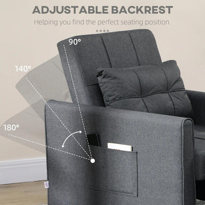 HOMCOM 3-In-1 Linen-Look Single Chair Bed with Adjustable Back & Eucalyptus Wood Sofa Frame - Grey Additional View 5