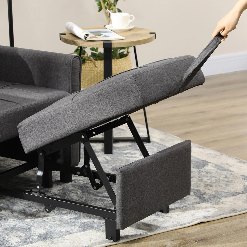HOMCOM 3-In-1 Linen-Look Single Chair Bed with Adjustable Back & Eucalyptus Wood Sofa Frame - Grey Additional View 10