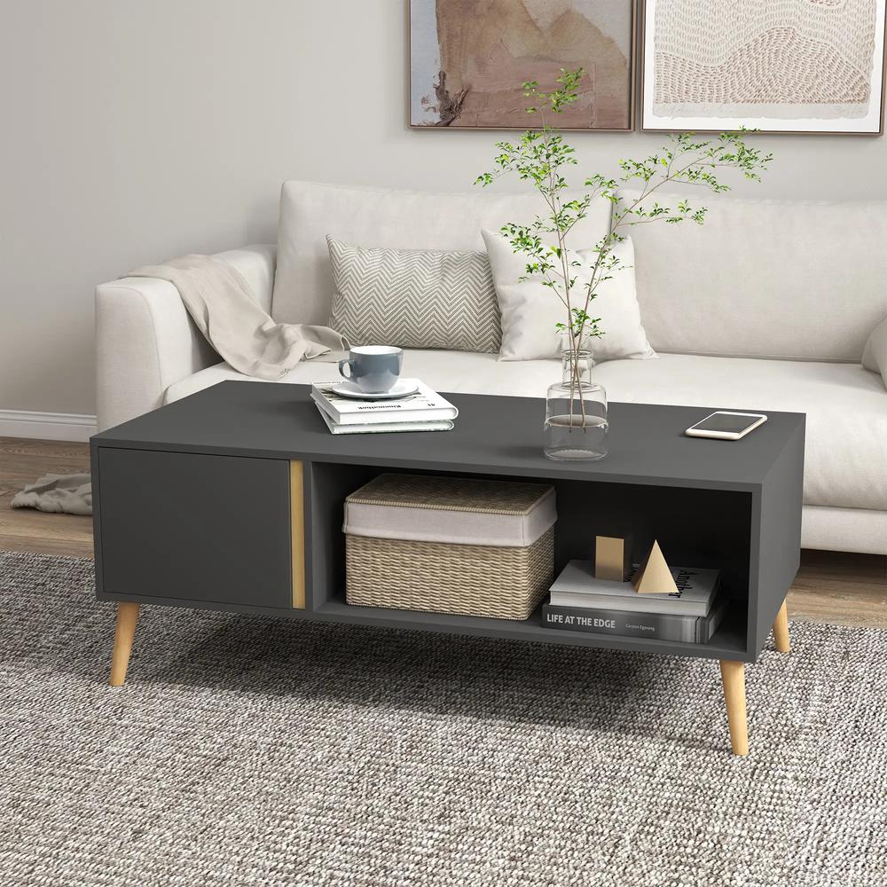HOMCOM Coffee Table for Living Room, Modern Centre Table with Storage Compartments and Cabinets, Rectangular Side Table, 115x 58x 45cm, Grey Additional View 2