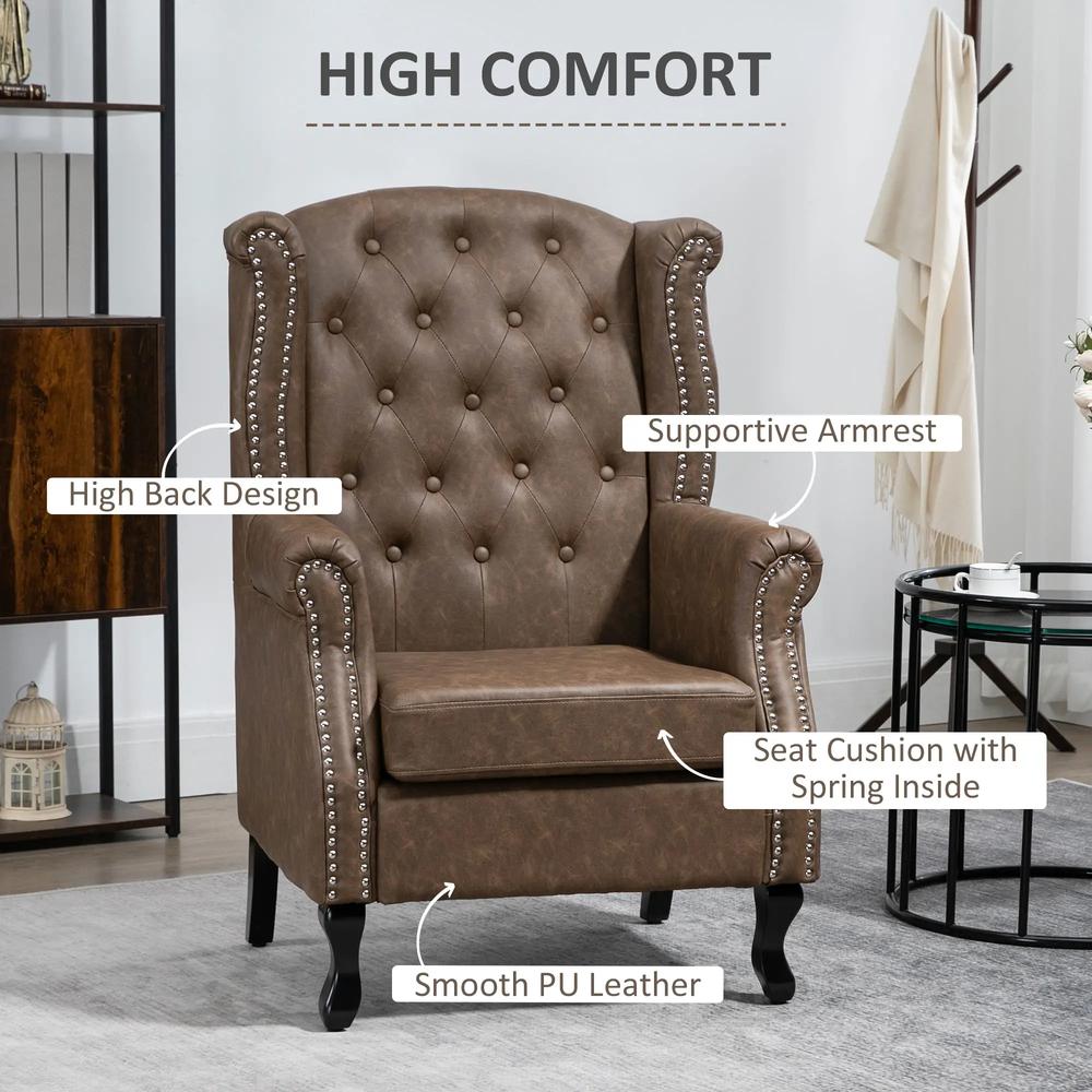 HOMCOM Wingback Accent Chair Tufted Chesterfield-style Armchair with Nail Head Trim for Living Room Bedroom Additional View 14