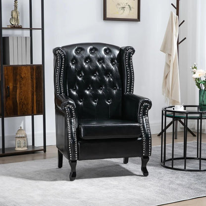 HOMCOM Wingback Accent Chair Tufted Chesterfield-style Armchair with Nail Head Trim for Living Room Bedroom Additional View 2