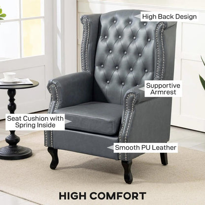 HOMCOM Wingback Accent Chair Tufted Chesterfield-style Armchair with Nail Head Trim for Living Room Bedroom Additional View 24