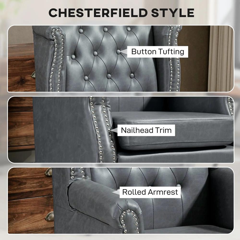 HOMCOM Wingback Accent Chair Tufted Chesterfield-style Armchair with Nail Head Trim for Living Room Bedroom Additional View 25