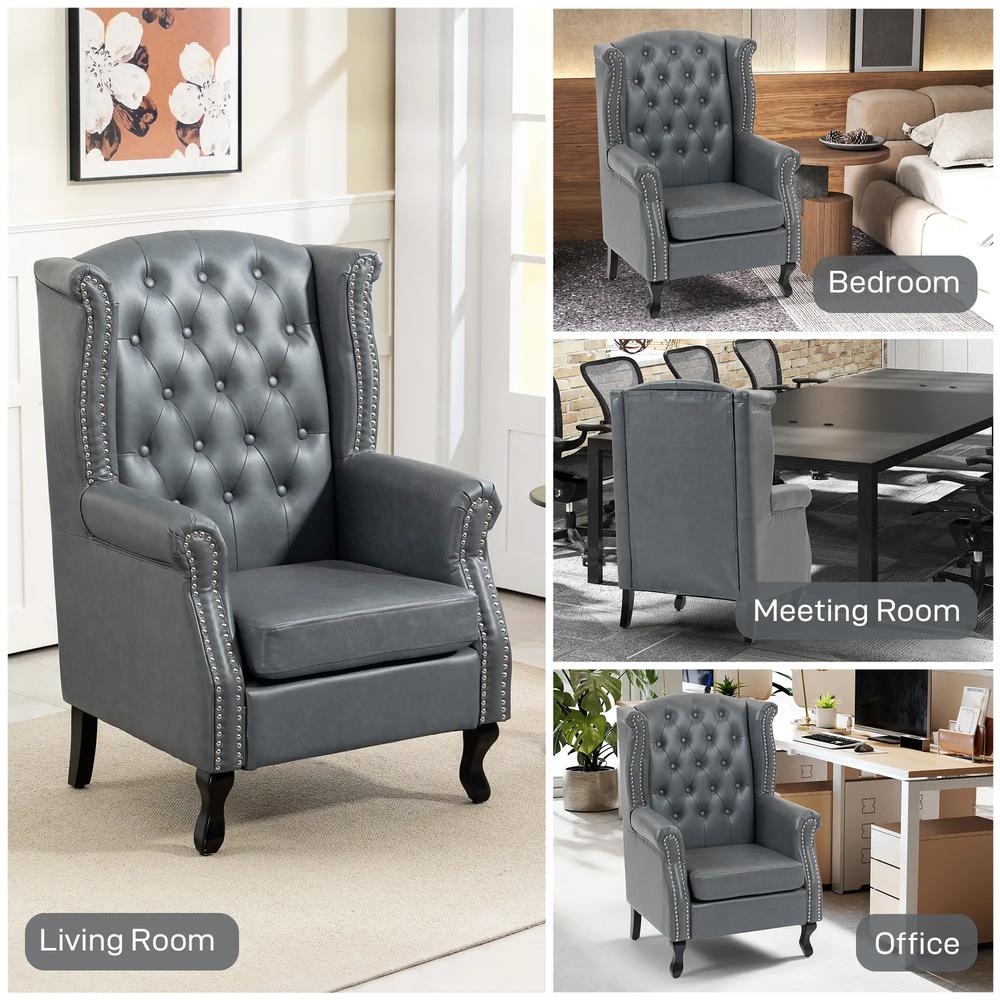 HOMCOM Wingback Accent Chair Tufted Chesterfield-style Armchair with Nail Head Trim for Living Room Bedroom Additional View 28