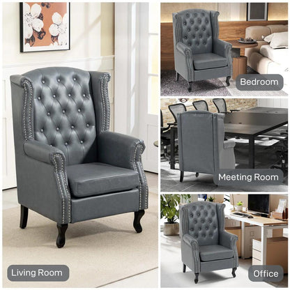 HOMCOM Wingback Accent Chair Tufted Chesterfield-style Armchair with Nail Head Trim for Living Room Bedroom Additional View 28