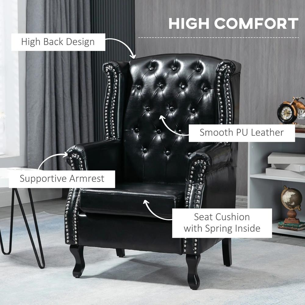 HOMCOM Wingback Accent Chair Tufted Chesterfield-style Armchair with Nail Head Trim for Living Room Bedroom Additional View 4