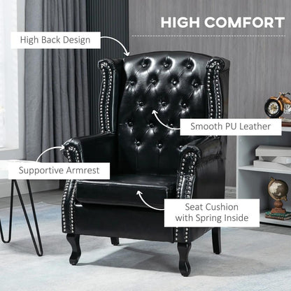 HOMCOM Wingback Accent Chair Tufted Chesterfield-style Armchair with Nail Head Trim for Living Room Bedroom Additional View 4
