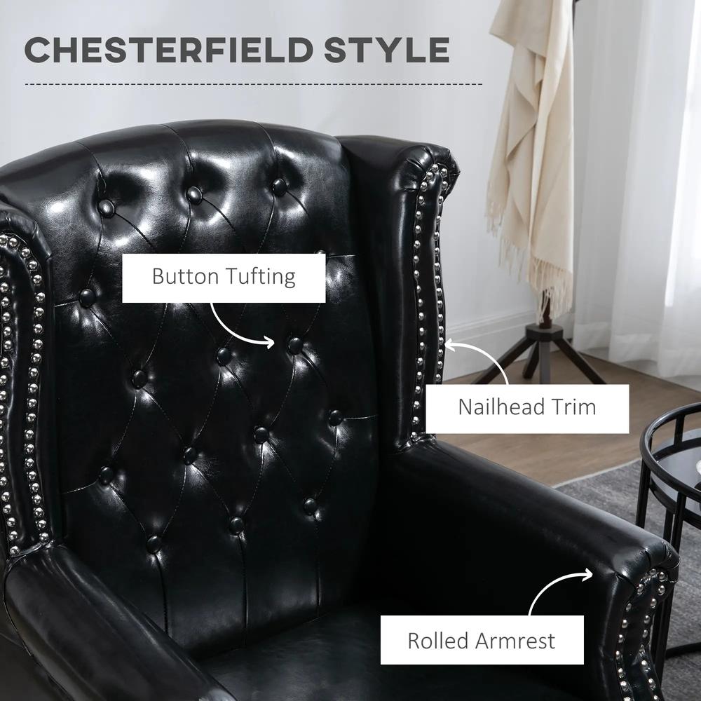 HOMCOM Wingback Accent Chair Tufted Chesterfield-style Armchair with Nail Head Trim for Living Room Bedroom Additional View 5