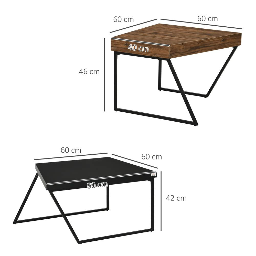 HOMCOM Coffee Table Set of 2, Industrial Nesting Table with Steel Frame and 8cm Thick Tabletop, Sofa Side End Table for Living Room, Rustic Brown Additional View 3