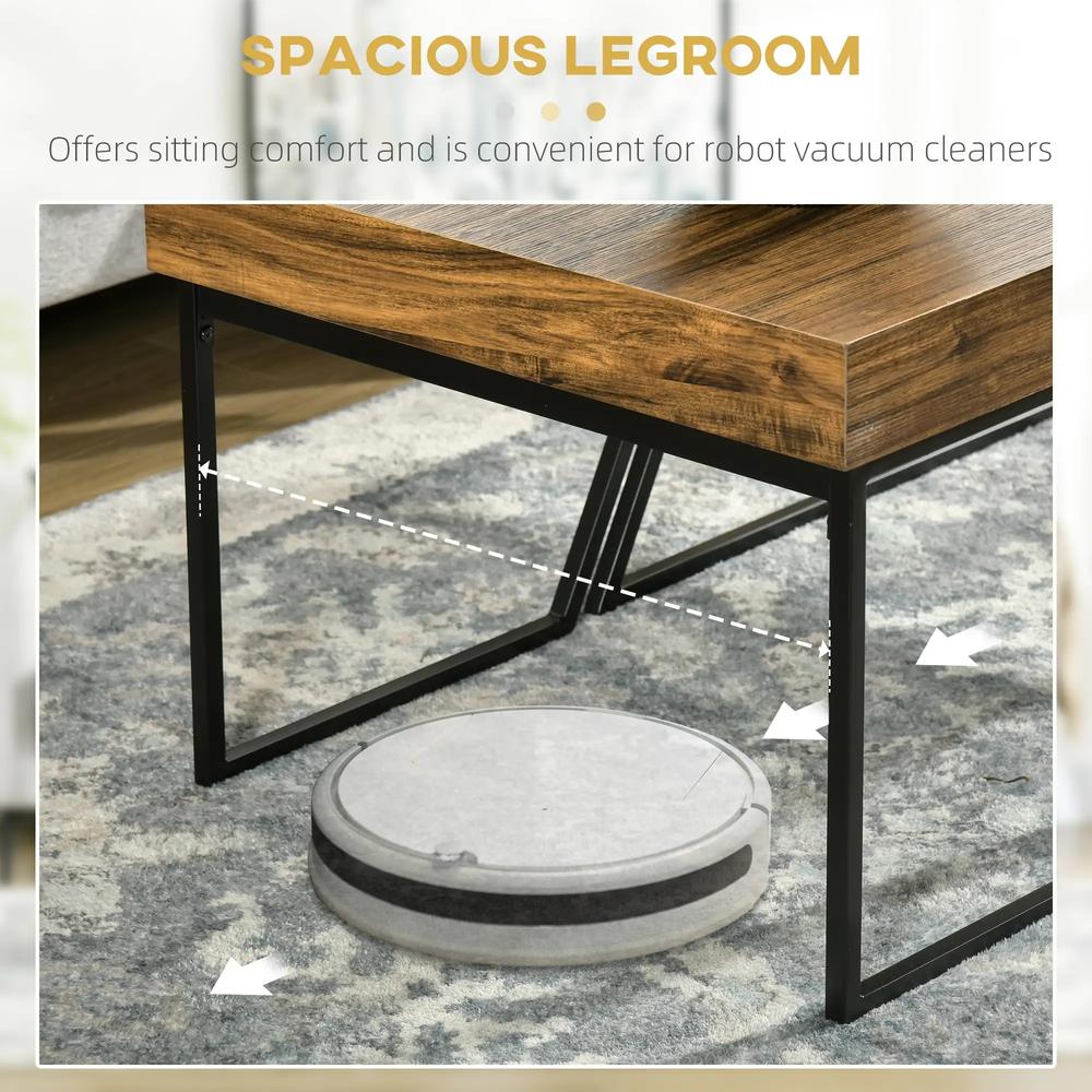HOMCOM Coffee Table Set of 2, Industrial Nesting Table with Steel Frame and 8cm Thick Tabletop, Sofa Side End Table for Living Room, Rustic Brown Additional View 5