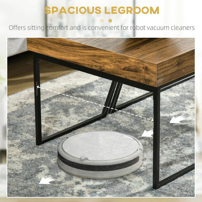 HOMCOM Coffee Table Set of 2, Industrial Nesting Table with Steel Frame and 8cm Thick Tabletop, Sofa Side End Table for Living Room, Rustic Brown Additional View 5