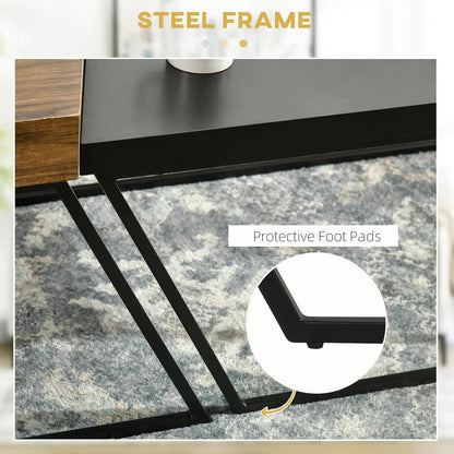 HOMCOM Coffee Table Set of 2, Industrial Nesting Table with Steel Frame and 8cm Thick Tabletop, Sofa Side End Table for Living Room, Rustic Brown Additional View 6