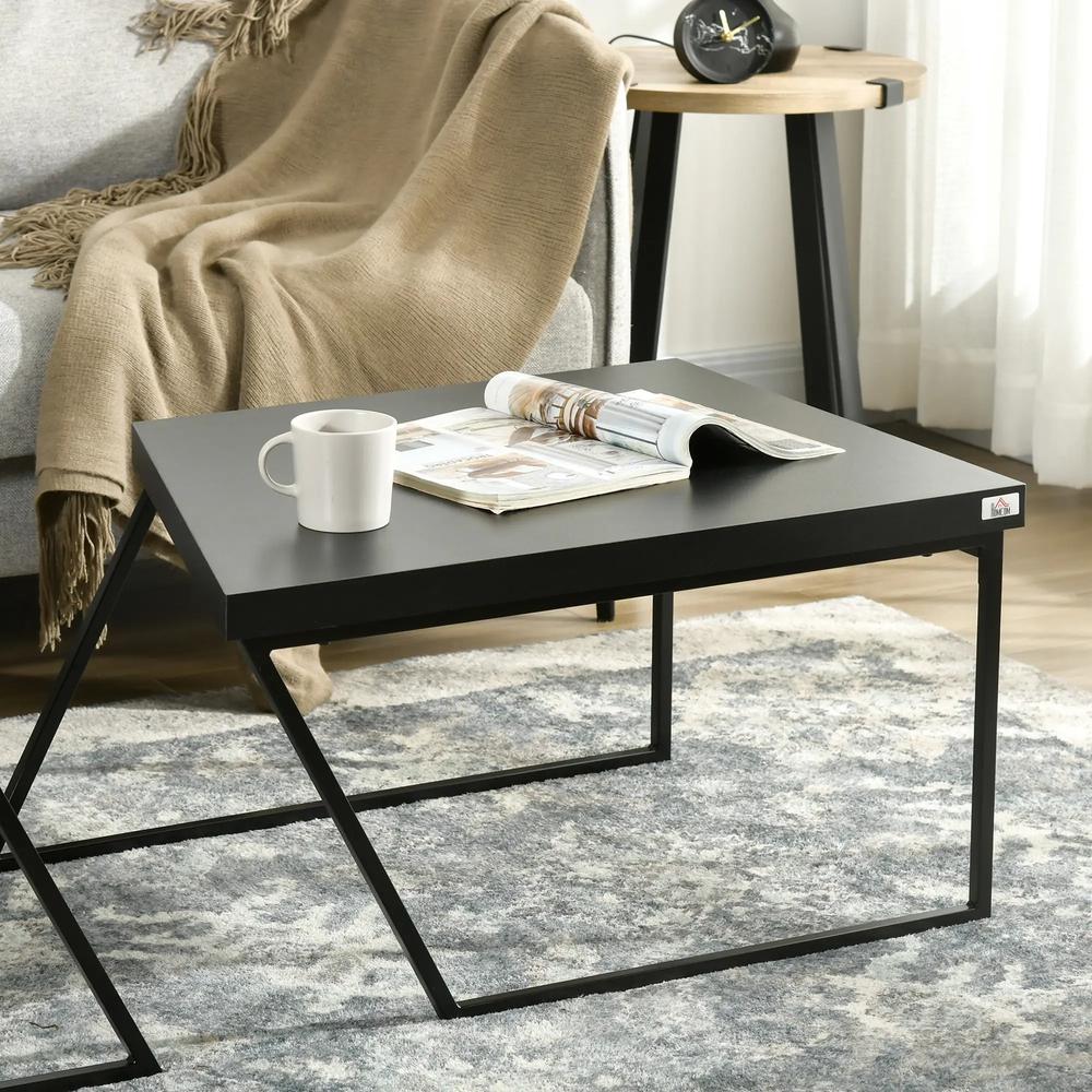HOMCOM Coffee Table Set of 2, Industrial Nesting Table with Steel Frame and 8cm Thick Tabletop, Sofa Side End Table for Living Room, Rustic Brown Additional View 7