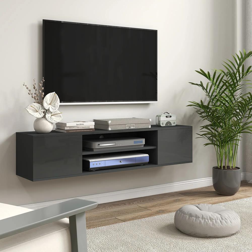 HOMCOM Floating TV Stand Cabinet for TVs up to 60", Wall Mounted TV Unit with Open Shelf, Storage Cupboards and Cable Management for Living Room Additional View 13